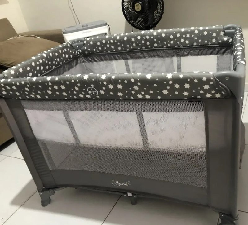 Berço Portátil Infantil Cercado Desmontável Lune Maxi Baby - CINZA