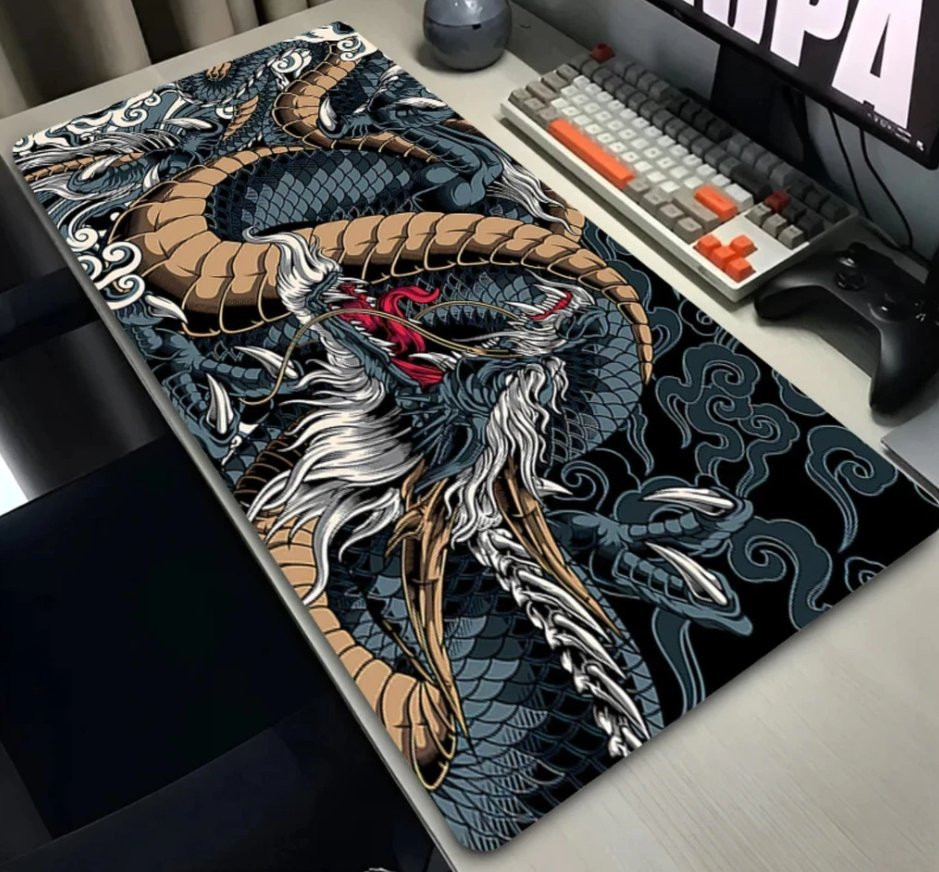 Mouse Pad Gamer Extra Grande Dragão Preto Mundi