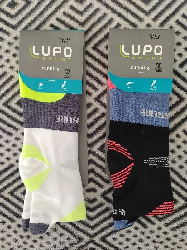 🧦 Kit 2 Meias Corrida Lupo Dry Fit Cano Médio