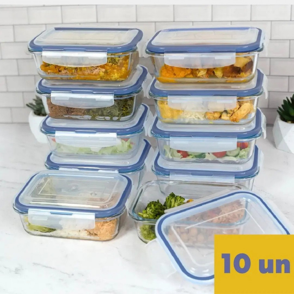 Kit 10 Potes Vidro Marmita Hermética 640ml