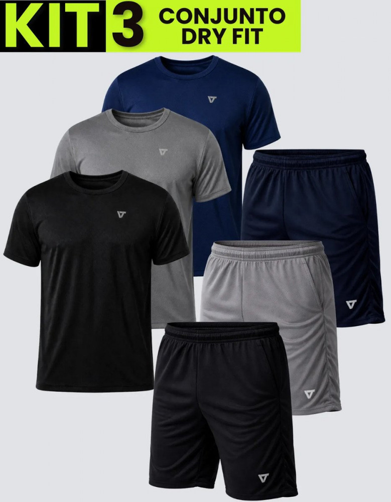 Kit 3 Conjuntos Academia Masculino Dry Fit