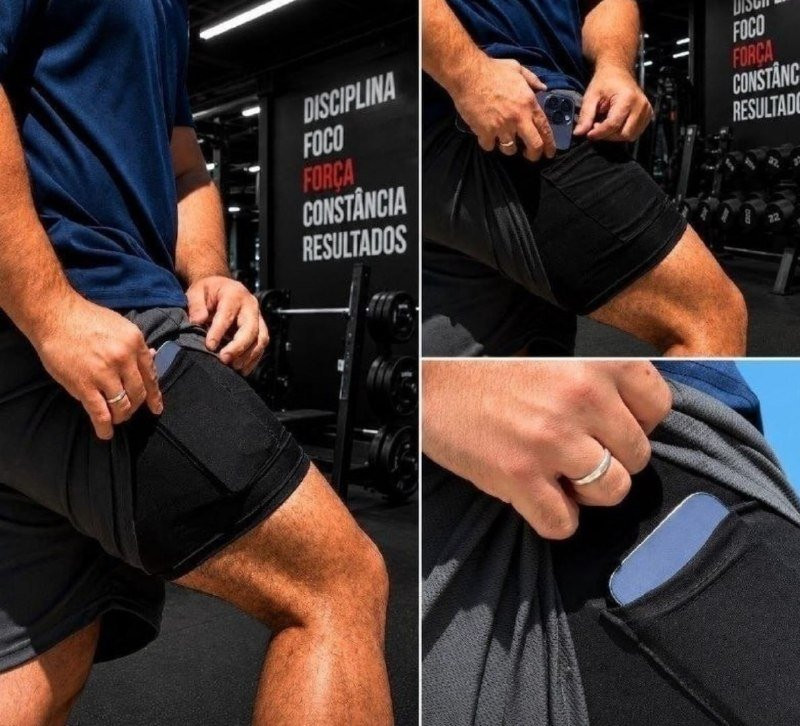 Kit C/ 3 Shorts 2 Em 1 Duplo com Bolso