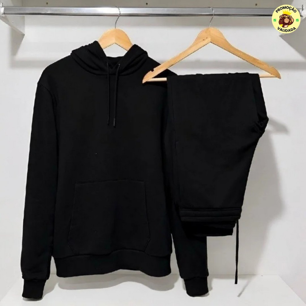 Conjunto Calça E Blusa De Moletom Liso Masculino Unissex M Preto
