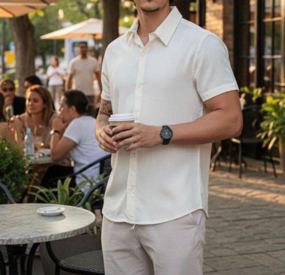 Camisa Masculina de Linho Manga Curta Verão