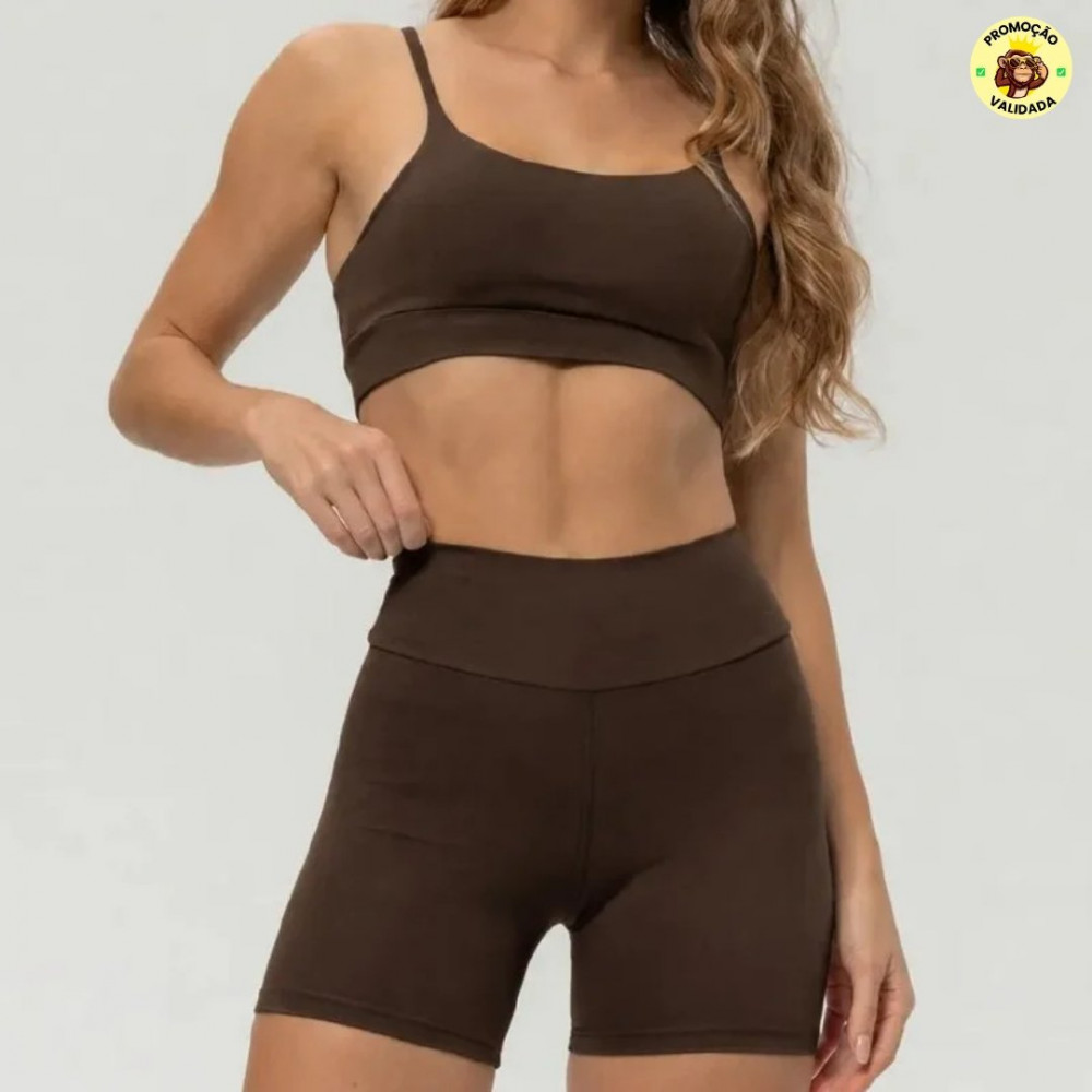 Conjunto Fitness Academia Top Shorts Meia Coxa Cintura Alta