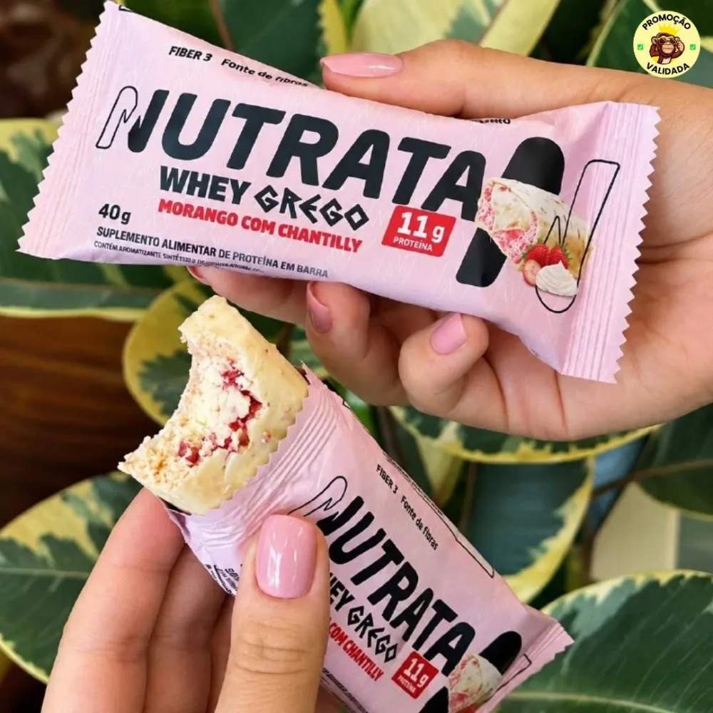 Caixa com 12 Barras Nutrata Whey Grego 40g Morango com Chantilly