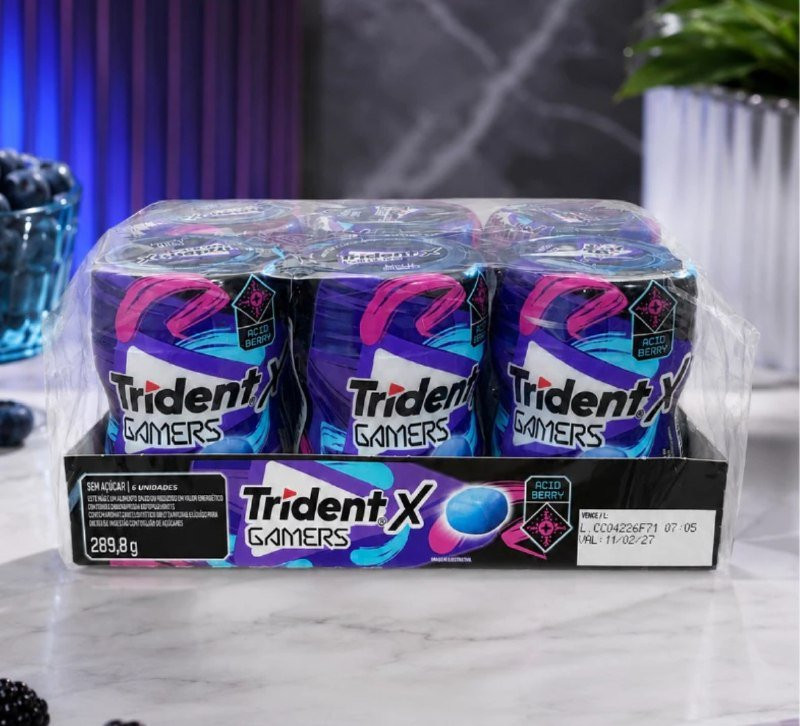 Chiclete Trident X Gamers Acid Berry - Caixa com 6 Unidades