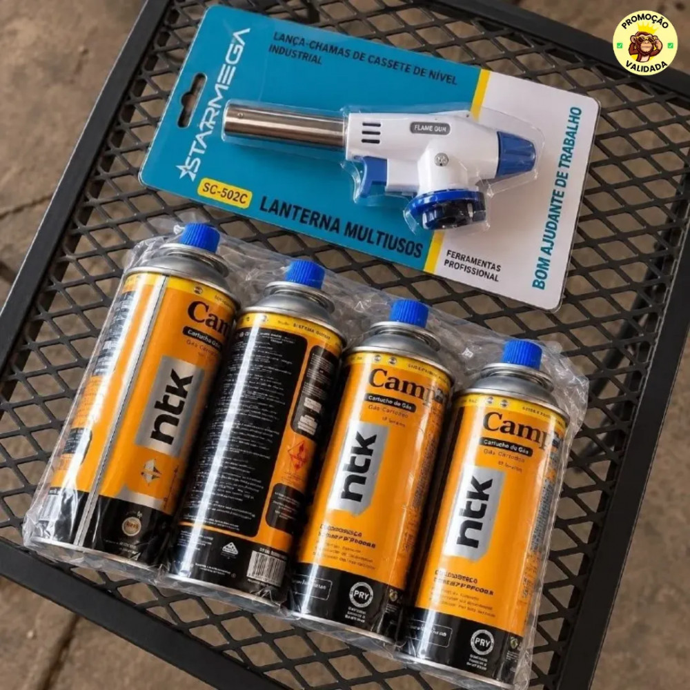 🔥 Kit Macarico Portatil Automatico com 4 Refis de Gas Butano