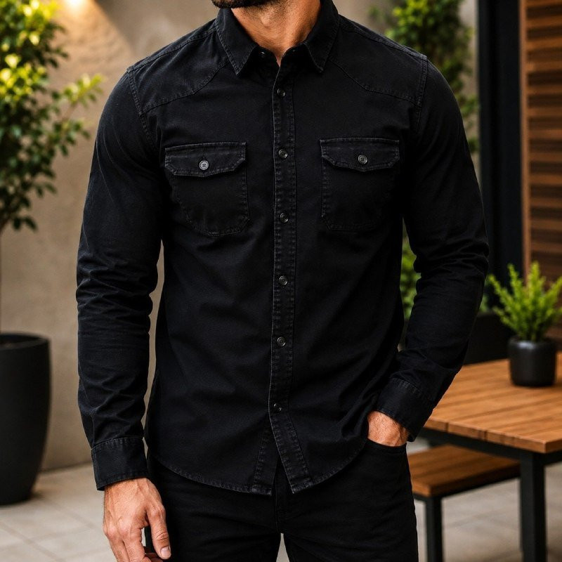 Camisa Jeans Social Manga Longa