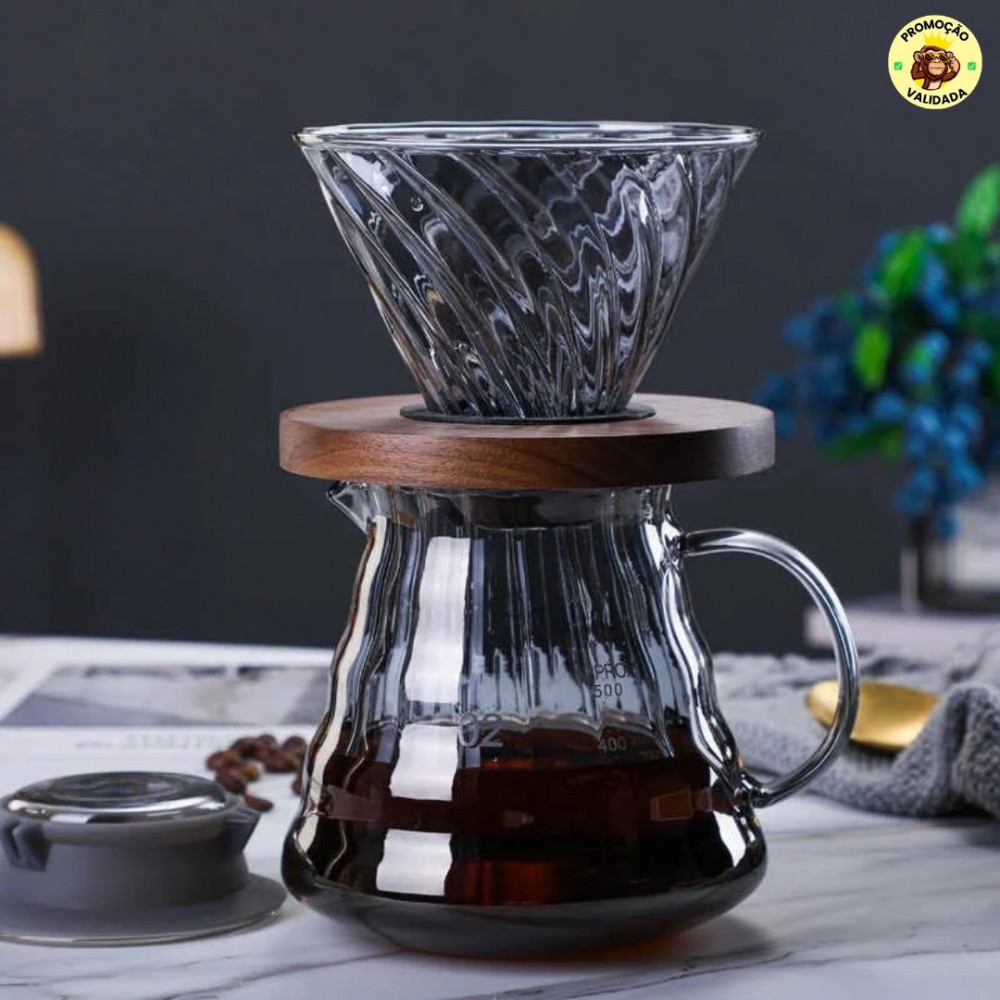 Kit Café 3 em 1 com Cafeteira de Vidro V60