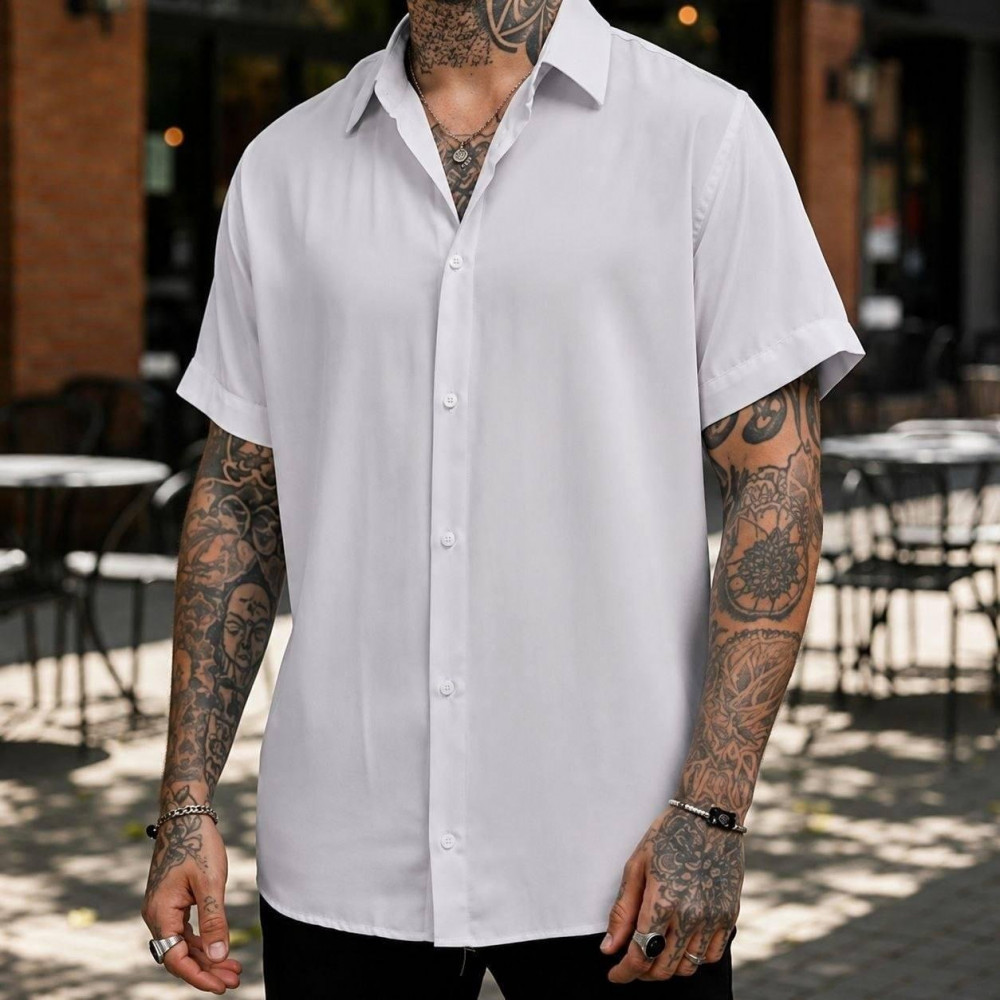 Camisa Masculina Social Manga Curta Slim Verão
