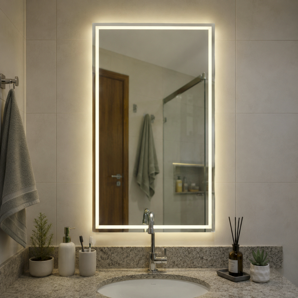 Espelho Retangular Jateado com LED 3 Cores