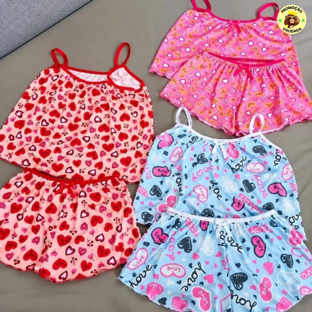 Conjuntinho Bom pra Dormir Kit com 3 Baby Doll Conjunto Feminino