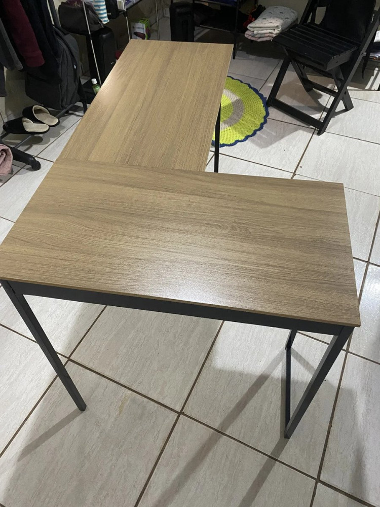 Mesa Escrivaninha Em L Industrial Preta Multiuso