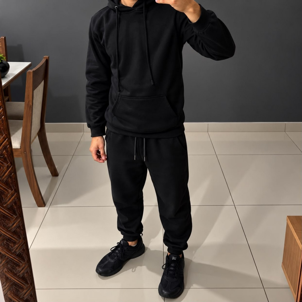 Conjunto Moletom Masculino Unissex Preto