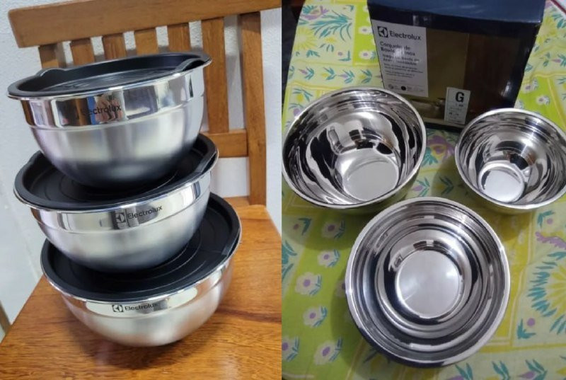 DURA PRA SEMPRE Kit 3 Bowls Tigelas em Inox com Tampa Plástica Electrolux