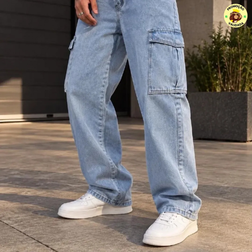👖 Calca Cargo Jeans Streetwear 5 cores