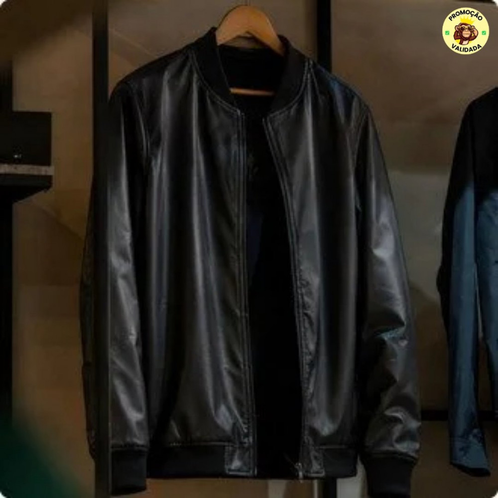 Jaqueta Bomber Courino Masculina Preta Com Zíper