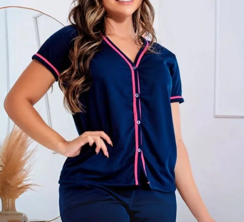 Pijama Americano Botões Baby Doll