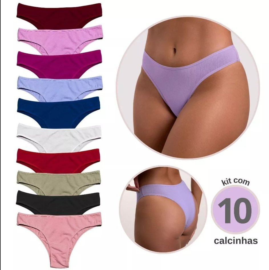 Kit 10 Calcinha Cotton Tanga Básica Feminina