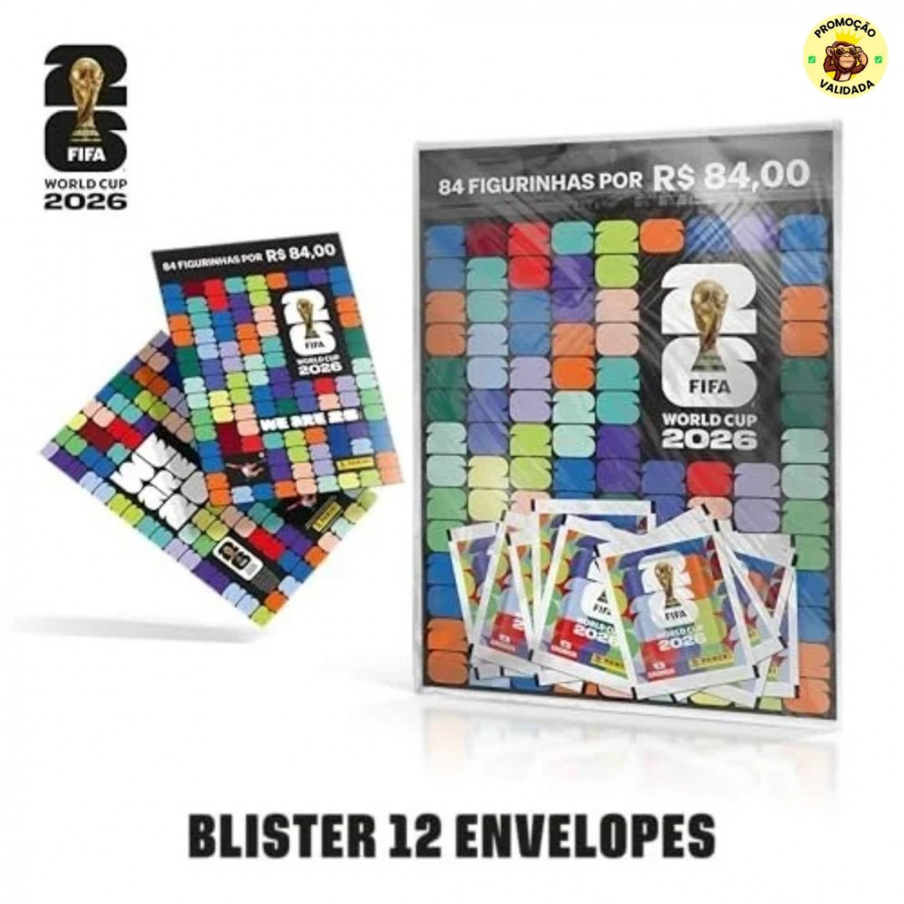Kit 12 Envelopes de Figurinhas da Copa do Mundo FIFA 2026 + Cartela