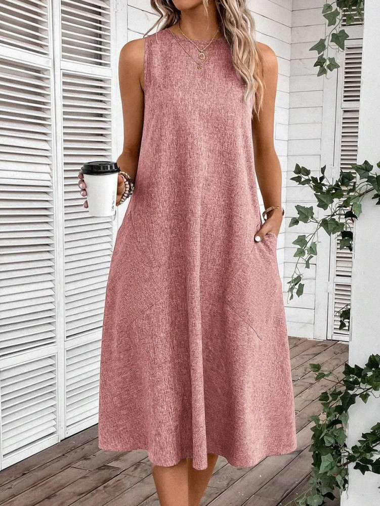 Vestido Midi de Linho Larga Sem Mangas