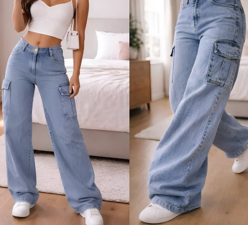 Calça Cargo Wide Leg Cintura Alta (várias cores)