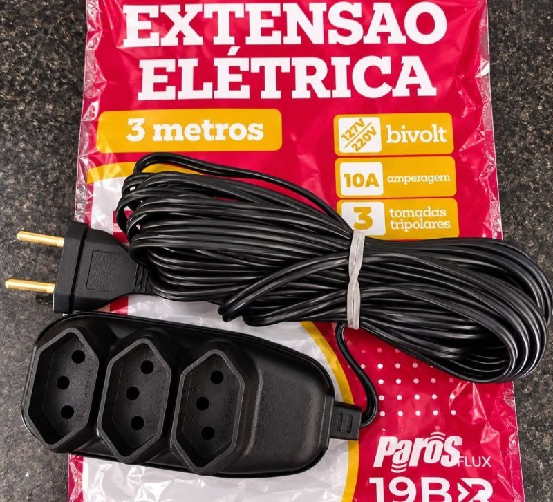 Extensão Elétrica 3 Tomadas Tripolar 3 Metros