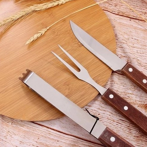 Kit Churrasco Fixxar Jogo Faca Garfo Pegador 3 Pçs