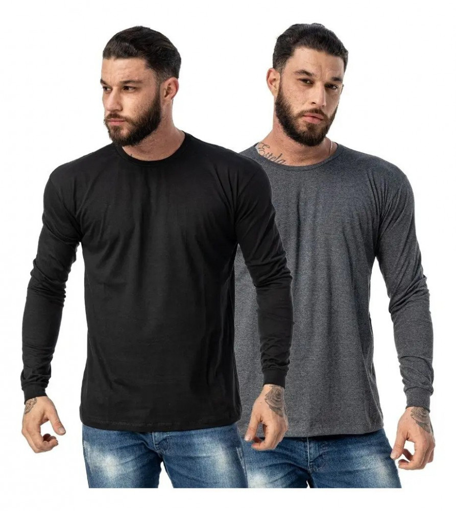Kit 2 Camisetas Masculinas Manga Longa