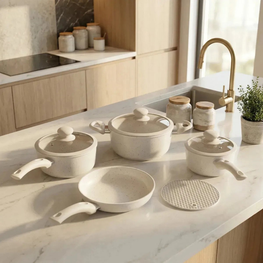 Panela Ceramica Antiaderente 5pç Indução Bege