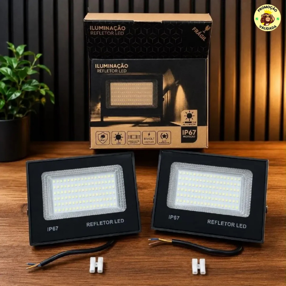Kit com 2 Refletor Led Holofote 200w Bivolt Prova Dagua 6500k