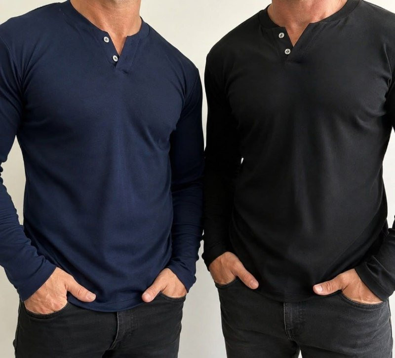 Kit com 2 Camisetas Henley Slim