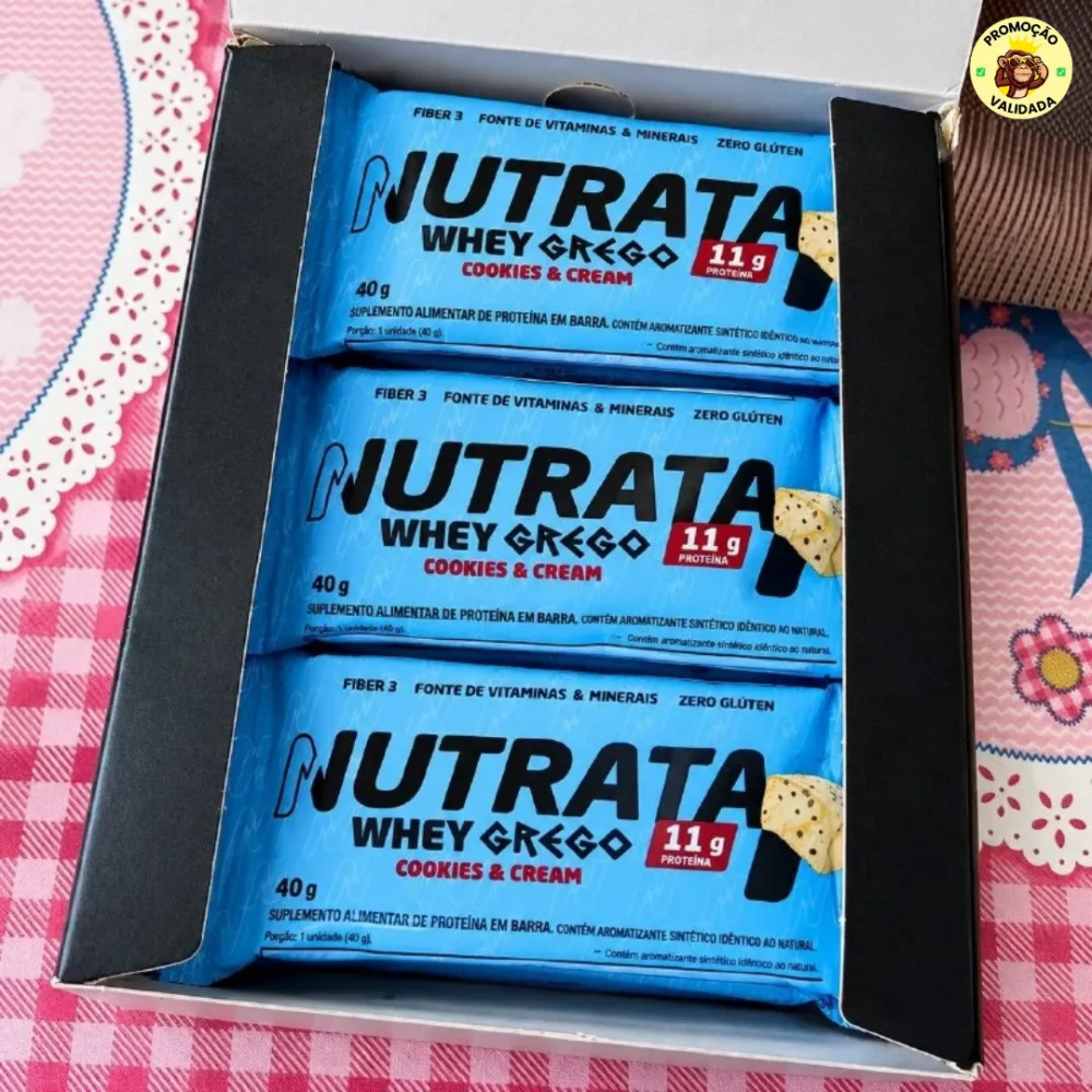 Display 12 Unidades Barra Whey Grego Nutrata 40g Beijinho