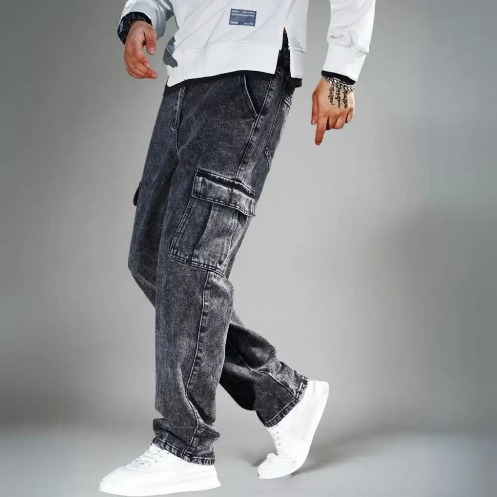 Calça Jeans Cargo Masculina Streetwear Grafite