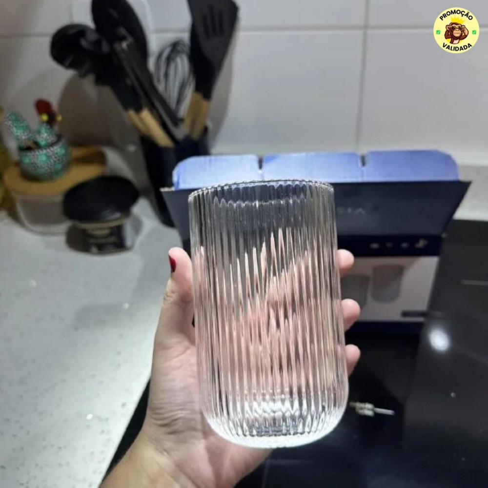 Jogo com 6 Copos de Vidro Canelado 420ml