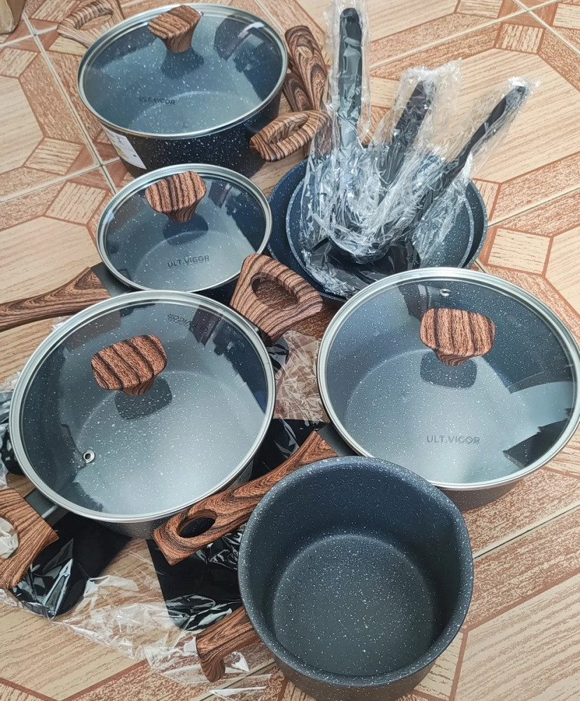 Jogo De Panelas Indução 15 Peças Cerâmica Preto