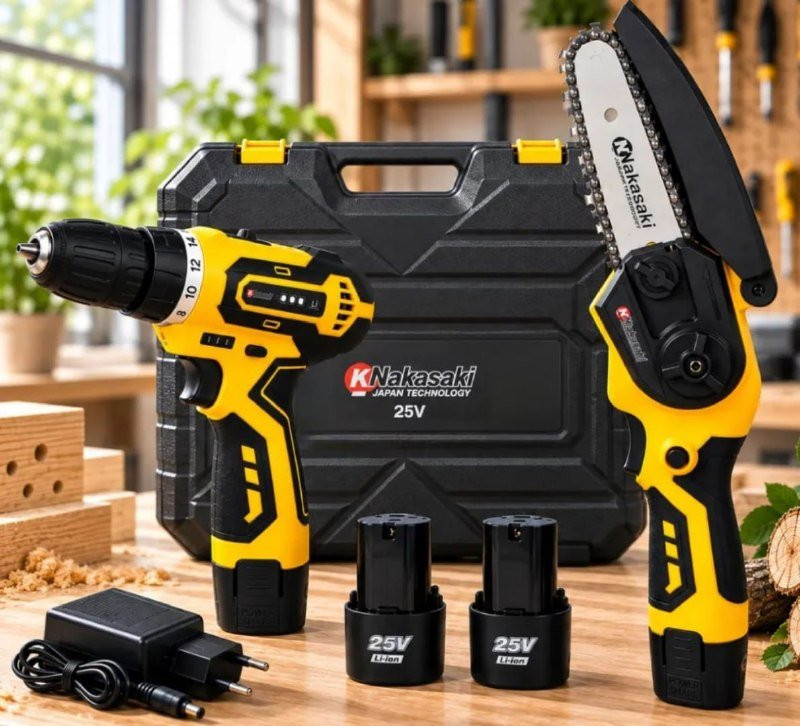 Kit Parafusadeira Mini Motosserra 2 Baterias Maleta Nakasaki