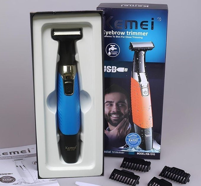 Barbeador Elétrico Prova D'água Kemei Azul