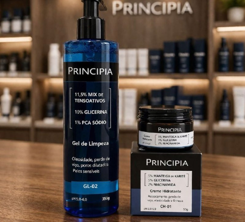 Principia Kit Limpeza e Hidratação: Gel de Limpeza GL-02 + Creme Hidratante CH-01