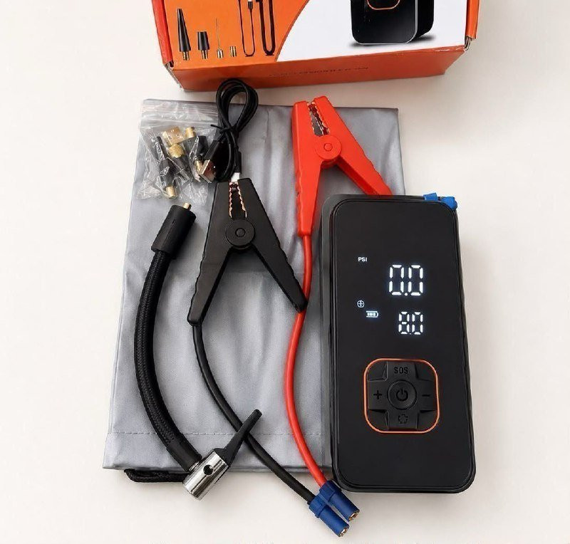 Kit Compressor de Ar Compacto 150 Psi + Auxiliar de Partida + Powerbank
