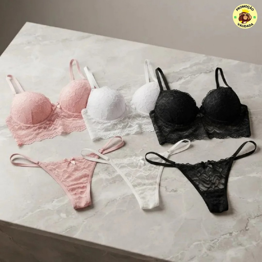 Lingerie Cropped Kit C/3 Conjuntos De Lingerie
