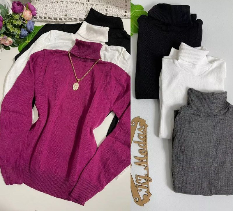 Kit 3 Blusa Gola Alta Tricot Feminina - Opções de Cores