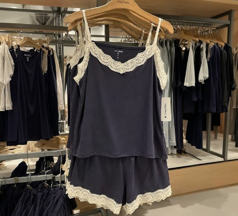Pijama Curto Feminino Em Viscose Com Renda Hering
