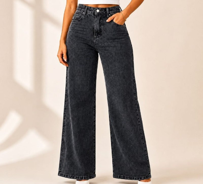 Calça Jeans Pantalona Wide Leg Barra Larga Cintura Alta