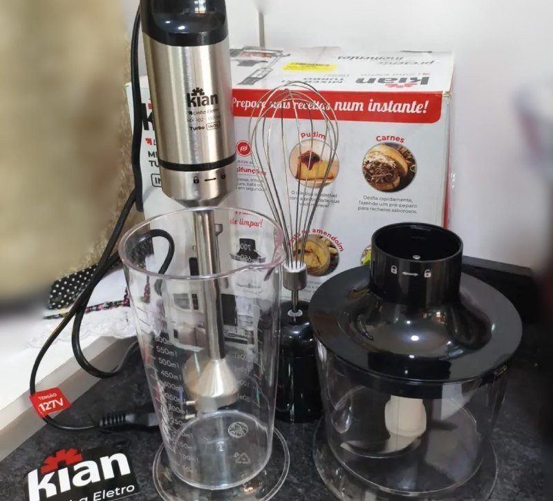 ⚡ Mixer 3 Em 1 Processador Batedor Inox 1000w Kian Preto - 127V